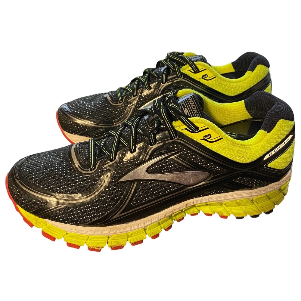 Brooks Adrenaline GTS 16‎ Mens Running Shoes Black Neon Yellow Size 9 Wide 2E